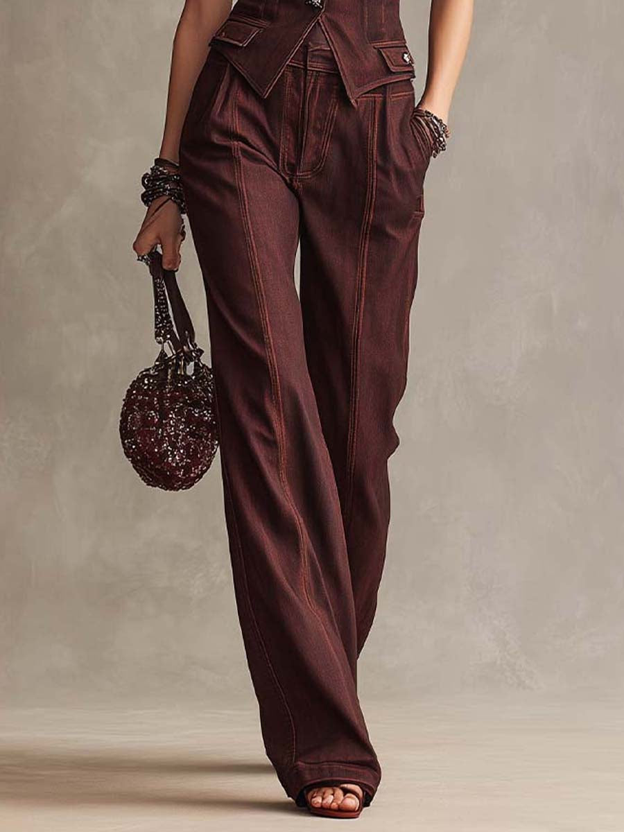 Vintage Western Pure-Cotton Denim Two-Piece Set