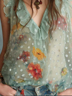 Boho Vintage Chiffon Ruffle Top