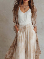 Retro Floral Tank Cardigan And Pants Set