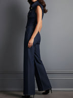 Retro Dark Indigo Denim Sleeve Shirt & Wide Leg Pants Set