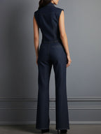 Retro Dark Indigo Denim Sleeve Shirt & Wide Leg Pants Set
