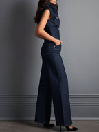 Retro Dark Indigo Denim Sleeve Shirt & Wide Leg Pants Set