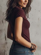 Classic Zip-Neck Snow-Wash Knit Top