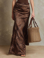 Retro Tank Top And Paisley Printed Polyester Satin Skirt Set