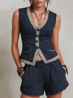 Retro Striped Vest And Shorts Set