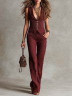 Vintage Boho Pinstripe Vest & Trousers Set