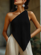 Minimalism Asymmetric Pleated One-Shoulder Top