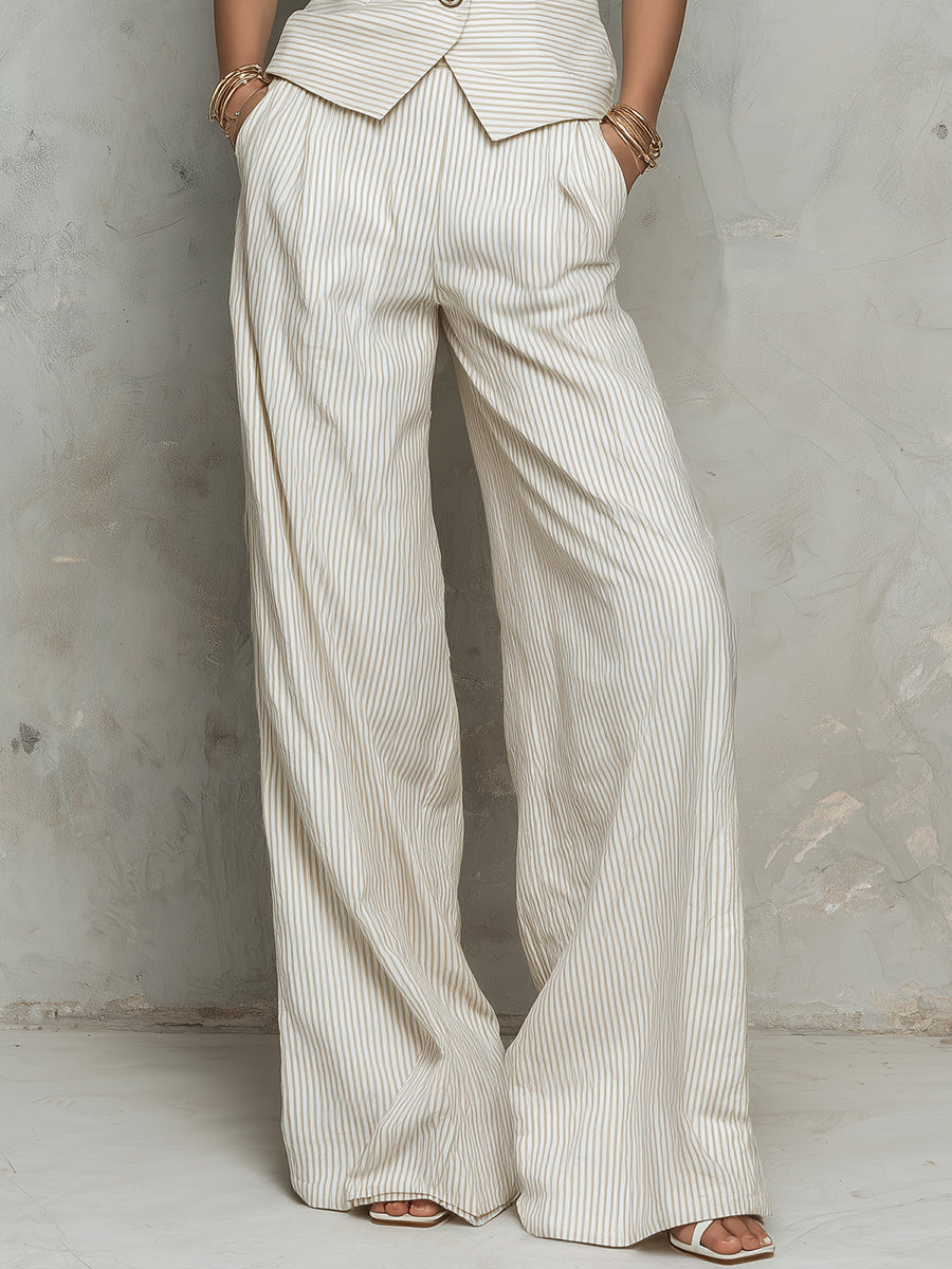 Retro Striped Vest & Wide-leg Pants Set