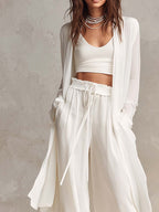 Retro Chiffon Cardigan Elastic Waist Pants Two-piece Set