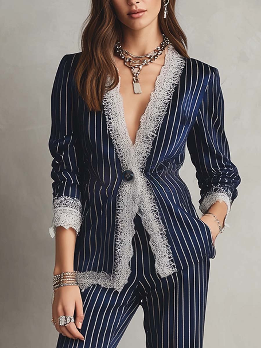 Retro Striped Suit Pants