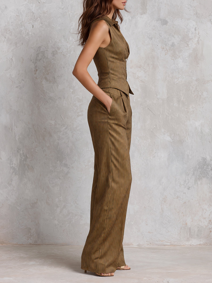 Vintage Striped Vest With Lace Trim & Trousers Set