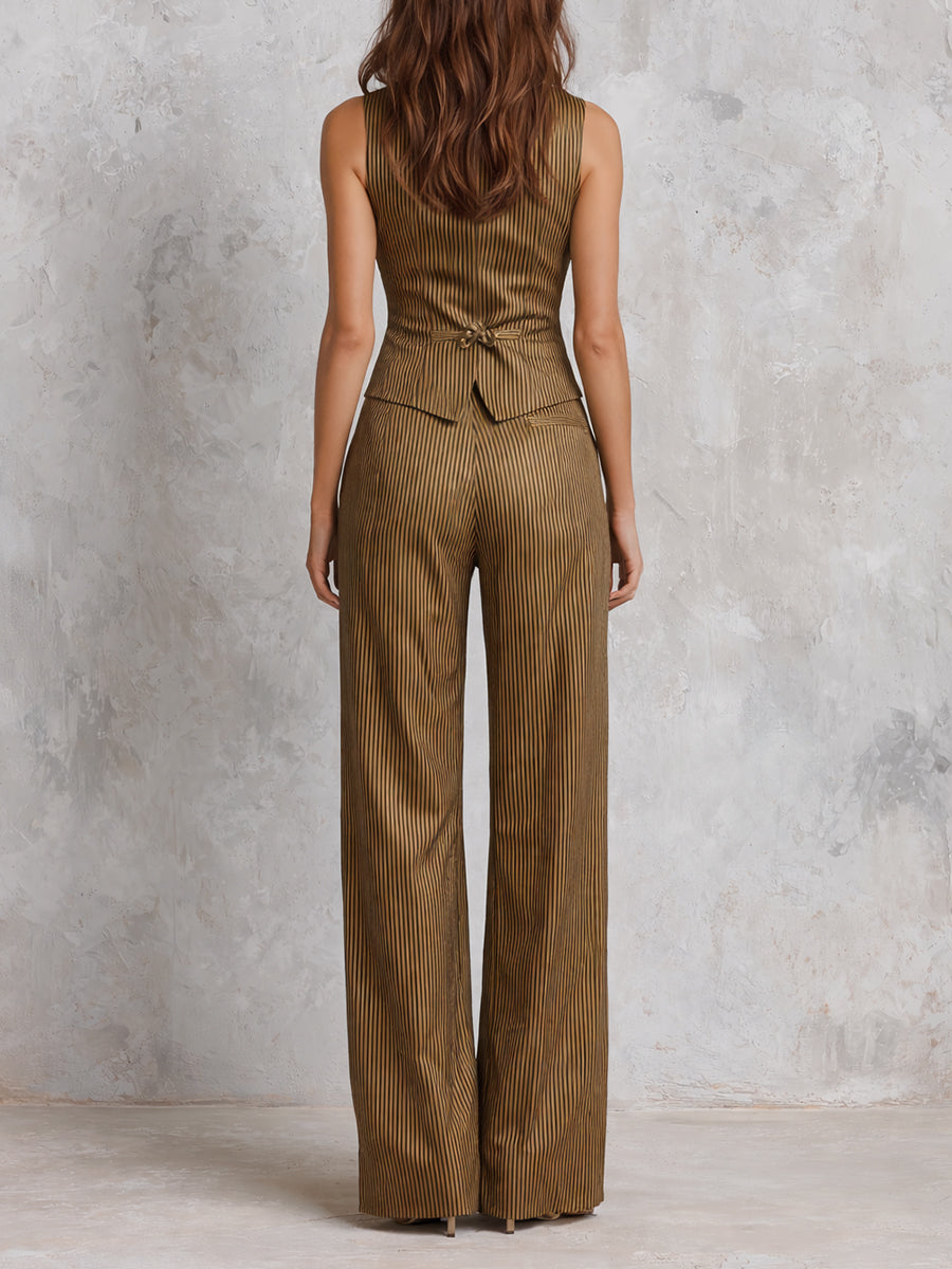 Vintage Striped Vest With Lace Trim & Trousers Set