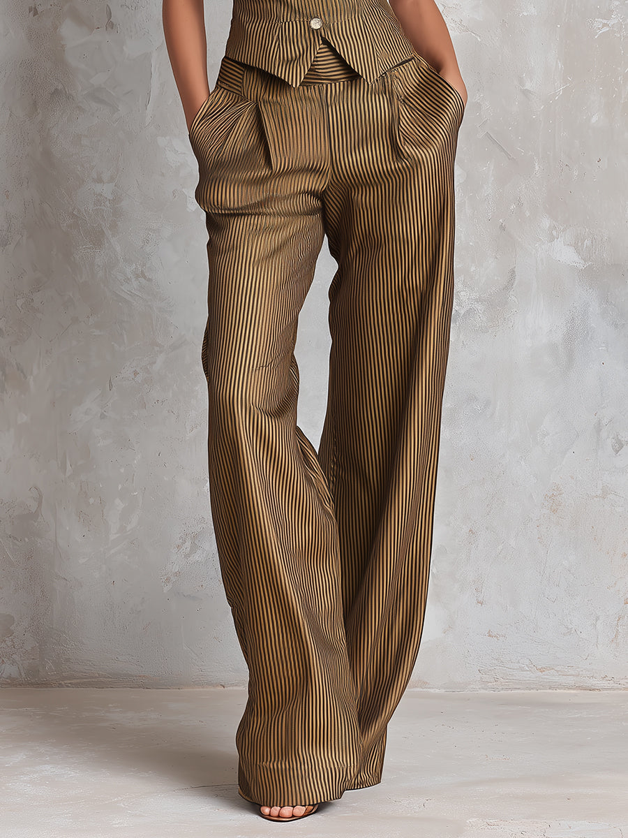 Vintage Striped Vest With Lace Trim & Trousers Set