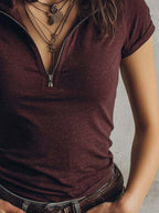 Classic Zip-Neck Snow-Wash Knit Top