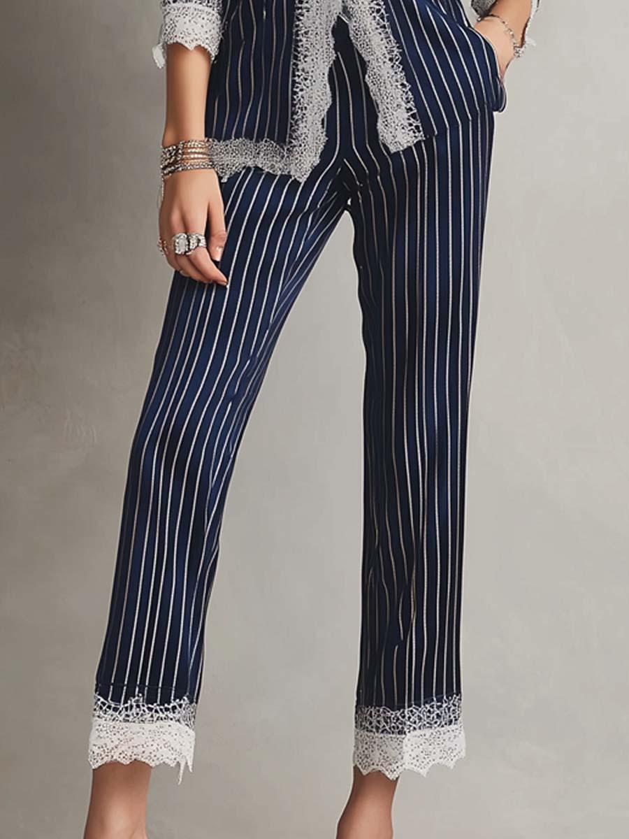 Retro Striped Suit Pants