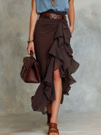 Retro Ruffled Contrast Color Two-piece Set