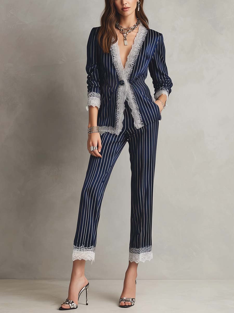 Retro Striped Suit Pants