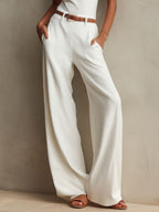 Sleek White Ribbed Knit Sleeveless Mock Neck Top & Wide-Leg Pants Set