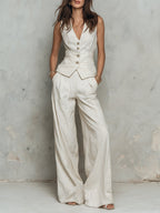 Retro Striped Vest & Wide-leg Pants Set