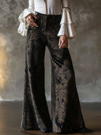 Vintage High-waisted Velveteen Paisley Print Wide-leg Pants