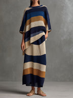 Quiet Luxury Color-Blocked Knit Top & Maix Skirt Set