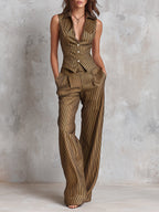 Vintage Striped Vest With Lace Trim & Trousers Set