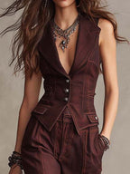Vintage Western Pure-Cotton Denim Two-Piece Set