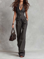 Modern Elegant Tencel-Denim Two-Piece Set