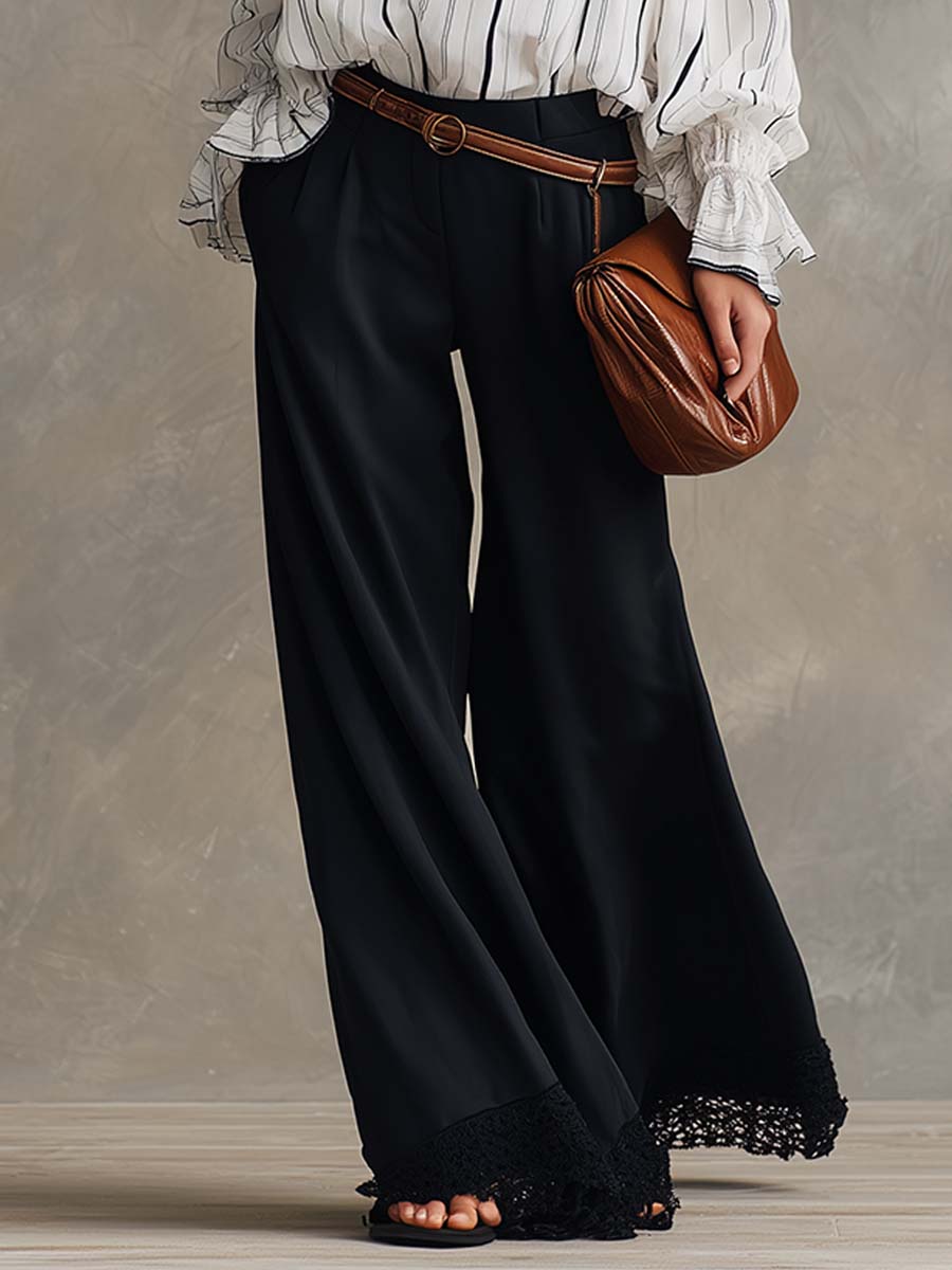 Retro Striped Chiffon Blouse And Pants Set