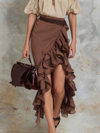 Retro Off-shoulder Ruffle Two-piece Set