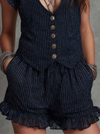Boho Pinstripe Ruffle Vest & Shorts Set