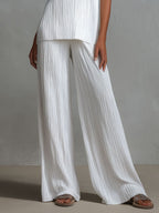 White Pleated Sleeveless Top & Wide-Leg Pants Set