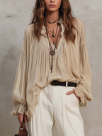 Vintage Ruffle Cuffs Chiffon Blouse And Pants Set