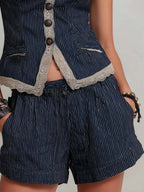 Retro Striped Vest And Shorts Set